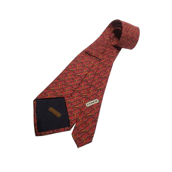 COACH Baseball Theme Printed 100% Silk Neck Tie - Picture 2 of 3